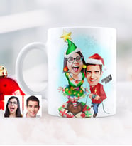 BK Gift Kişiye Özel Yılbaşı Temalı Sevgililer Karikatürlü Beyaz Kupa Bardak - 1