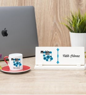 Makine Mühendisi Kırmızı Türk Kahvesi Fincanı Ve Masa İsimliği Hediye Seti