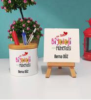 Mesajlı Biyoloji Mühendisi Tasarımlı Kişiye Özel Biyoloji Mühendisi Kalemlik ve Dekoratif Taş Baskı Hediye Seti