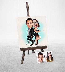 BK Gift Kişiye Özel Mr  Mrs Smith Karikatür Şovaleli Doğal Taş