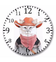 Kedi Rodeo Cat Duvar Saati Bombeli Gercek Cam