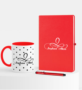 BK Gift Kişiye Özel İsimli Kırmızı Defter Kalem Kupa Seti - 4