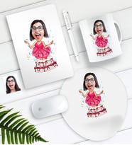 BK Gift Kişiye Özel Bayan Doğum Günü Karikatürlü Defter Kalem Kupa Mouse Pad Seti-1 (Model 1)