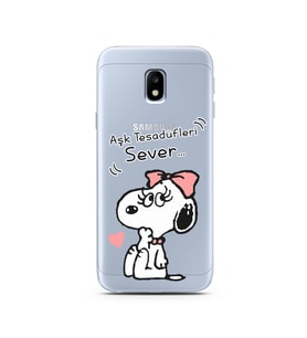 Snoopy Tasarımlı Süper Şeffaf Silikon Telefon Kılıfı Samsung J3 Pro