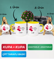 İkili Sarı Sevgililer Günü Hediyesi Kupa Bardak Anahtarlık