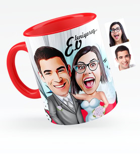 BK Gift Kişiye Özel Evleniyoruz Karikatürlü Kırmızı Kupa Bardak  5