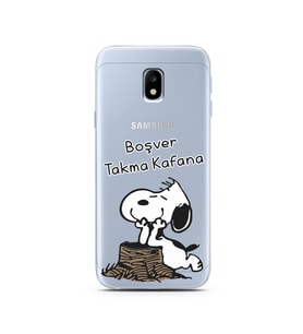 Snoopy Tasarımlı Süper Şeffaf Silikon Telefon Kılıfı Samsung J3 Pro