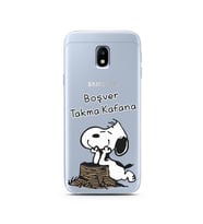 Snoopy Tasarımlı Süper Şeffaf Silikon Telefon Kılıfı Samsung J3 Pro