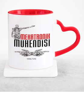 BK Gift Kişiye Özel Mesleki Mekatronik Mühendisi Kırmızı Kalpli Kupa Bardak