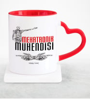 BK Gift Kişiye Özel Mesleki Mekatronik Mühendisi Kırmızı Kalpli Kupa Bardak