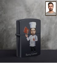 Kişiye Özel Aşçı Karikatürlü UV Baskılı Siyah Benzinli Çakmak Bay-4