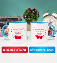 İkili Sevgiliye Sevgililer Günü Hediyesi 6 Kupa Bardak Mavi