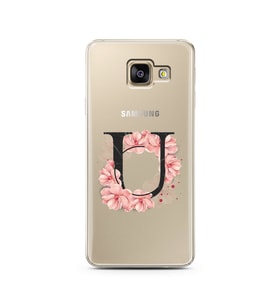 Pembe Çiçekli Harf Tasarım Süper Şeffaf Silikon Telefon Kılıfı Samsung A3 (2017)