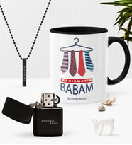 BK Gift Kişiye Özel Karizmatik Babam Siyah Kupa Benzinli Çakmak Kolye Seti (Model 1)