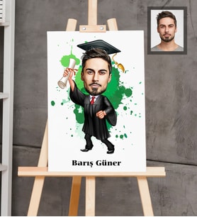 Kişiye Özel Mezuniyet Karikatürlü  Ahşap Tablo 30x47 Bay-3