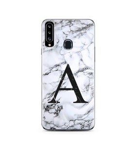 Samsung A20s Beyaz Mermer Harf Tasarımlı Telefon Kılıfı A-Harfi 