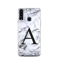 Samsung A20s Beyaz Mermer Harf Tasarımlı Telefon Kılıfı A-Harfi 