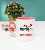 Mesajlı Odyolog Tasarımlı Kişiye Özel Odyolog Kupa Bardak Pembe