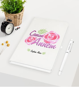 BK Gift Kişiye Özel Canım Annem Beyaz Defter Kalem Seti - 15