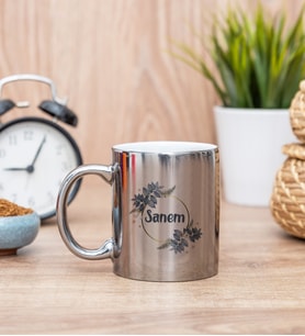 Çiçek Desenli İsme Özel Silver Kupa Bardak