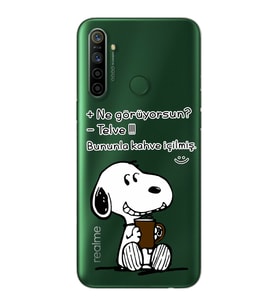 Snoopy Tasarımlı Süper Şeffaf Silikon Telefon Kılıfı Oppo Realmi 5i