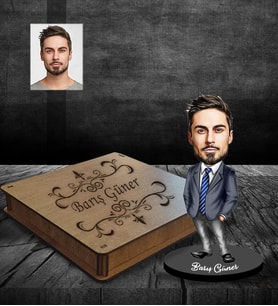 Kişiye Özel İş Adamı Karikatürlü Ahşap Biblo Kutulu Bay-9