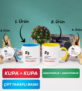 İkili Mavi Sarı Eş Kupa Bardak Anahtarlık