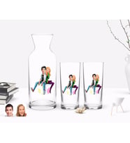 BK Gift Kişiye Özel Renkli Baskılı Sevgililer Karikatürlü İkili Rakı Bardağı ve Karaf Hediye Seti-35 (Model 1)