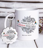 BK Gift Kişiye Özel Teknoloji Ve Tasarım Öğretmeni Beyaz Kupa ve Anahtarlık Hediye Seti (Model 1)