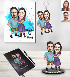 Kişiye Özel Sevgili Karikatürlü 5 li Hediye Seti Model 1