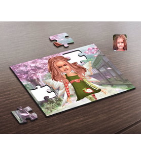 BK Gift Kişiye Özel Kız Çocuk Peri Karikatürlü Ahşap Puzzle-1