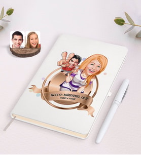 BK Gift Kişiye Özel Yılın En Mükemmel Çifti Karikatürlü Beyaz Defter ve Kalem Hediye Seti-30