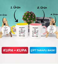 İkili Sarı Pembe Kişiye Özel Sevgililer Günü Hediyesi Kupa Bardak Anahtarlık Hediye Seti