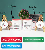 İkili Pembe Yâr Sevgililer Günü Hediyesi Kupa Bardak Anahtarlık