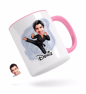 BK Gift Kişiye Özel Erkek Karateci Karikatürlü Pembe Kupa Bardak-1