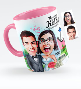 BK Gift Kişiye Özel Evleniyoruz Karikatürlü Pembe Kupa Bardak  1