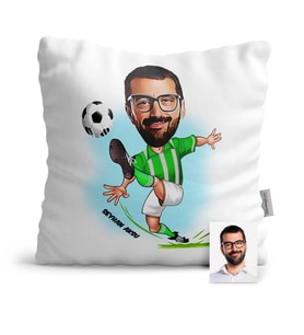 BK Gift Kişiye Özel Futbolcu Yeşil Beyaz Karikatür  Yastık  1