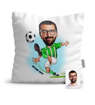 BK Gift Kişiye Özel Futbolcu Yeşil Beyaz Karikatür  Yastık  1