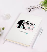 BK Gift Kişiye Özel Kadınlar Günü Aşk Tasarımlı Beyaz Defter Kalem Seti-2