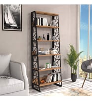 Wood'n Love Albatros 5 Raflı Piramit Metal Kitaplık - Atlantik Çam / Siyah