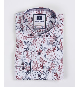 Erkek Çocuk Katlanır Kollu Çiçekli Slim Fit Gömlek (Bordo)