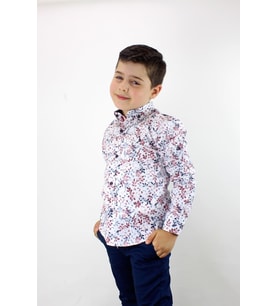 Erkek Çocuk Katlanır Kollu Çiçekli Slim Fit Gömlek Bordo
