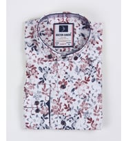 Erkek Çocuk Katlanır Kollu Çiçekli Slim Fit Gömlek (Bordo)