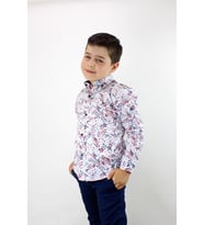 Erkek Çocuk Katlanır Kollu Çiçekli Slim Fit Gömlek Bordo