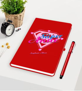 BK Gift Kişiye Özel Süper Anne Kırmızı Defter Kalem Seti - 2