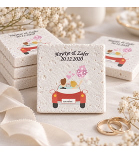 Kişiye Özel Doğal Taş Nikah Şekeri Magnet 5x5cm 30 Adet