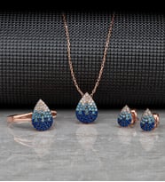 Gümüş Renkli Zirkon Taşlı " Damla " Tasarım Kolye-Küpe-Yüzük Set (Rose)