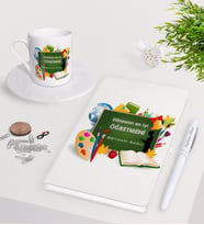 BK Gift Kişiye Özel Dünyanın En İyi Öğretmeni Beyaz Defter Kalem Türk Kahvesi Fincanı Seti-26 (Model 1)