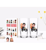 BK Gift Kişiye Özel Renkli Baskılı Sevgililer Karikatürlü İkili Rakı Bardağı ve Rakı Cep Kitabı Hediye Seti-17 (Model 1)