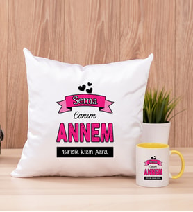 Canım Annem Kare Yastık ve Sarı Kupa Bardak